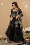 Buy_NAAZ BY NOOR_Black Cotton Round Chanderi Cape And Gharara Set _at_Aza_Fashions