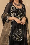 NAAZ BY NOOR_Black Cotton Round Chanderi Cape And Gharara Set _at_Aza_Fashions