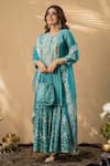 NAAZ BY NOOR_Blue Cotton Embroidery Round Chanderi Kurta Sharara Set_Online_at_Aza_Fashions