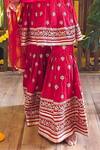 Buy_Gopi Vaid_Red Dupatta - Net, Gharara - , Kurta- Embroidered Peplum Set_Online_at_Aza_Fashions