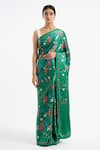 Buy_Kshitij Jalori_Green Silk Satin Crepe Floral Print Saree_at_Aza_Fashions