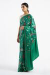 Buy_Kshitij Jalori_Green Silk Satin Crepe Floral Print Saree_Online_at_Aza_Fashions