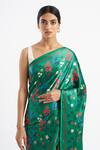 Shop_Kshitij Jalori_Green Silk Satin Crepe Floral Print Saree_Online_at_Aza_Fashions