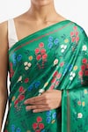 Kshitij Jalori_Green Silk Satin Crepe Floral Print Saree_at_Aza_Fashions