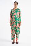 Buy_Kshitij Jalori_Green Cotton Silk Satin Floral Print Kurta And Pant Set_at_Aza_Fashions