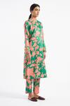 Kshitij Jalori_Green Cotton Silk Satin Floral Print Kurta And Pant Set_Online_at_Aza_Fashions