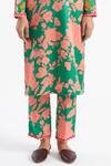 Kshitij Jalori_Green Cotton Silk Satin Floral Print Kurta And Pant Set_at_Aza_Fashions
