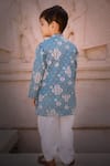 Shop_Laadlo_Blue 100% Organic Cotton Printed Natural Floral Jaal Bundi And Kurta Set  _at_Aza_Fashions