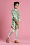 Kora By Nilesh Mitesh_Green Silk Kurta And Pant Set For Boys_Online_at_Aza_Fashions