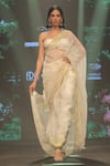 Buy_Keerthi Kadire_White Raw Silk Embroidered Floral Applique Scoop Neck Saree With Blouse _at_Aza_Fashions