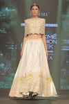 Buy_Keerthi Kadire_White Raw Silk Embroidered Floral Applique Straight Cape And Lehenga For Women_at_Aza_Fashions