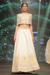 Buy_Keerthi Kadire_White Raw Silk Embroidered Floral Applique Straight Cape And Lehenga For Women_Online_at_Aza_Fashions