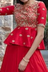 Shop_Keerthi Kadire_Pink Chanderi Boat Peplum Lehenga Set _at_Aza_Fashions