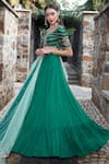 Buy_Keerthi Kadire_Green Raw Silk, Crepe V Neck Blouse And Lehenga Set _at_Aza_Fashions