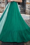 Keerthi Kadire_Green Raw Silk, Crepe V Neck Blouse And Lehenga Set _Online_at_Aza_Fashions