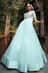 Buy_Keerthi Kadire_Blue Georgette Boat Embroidered Gown _at_Aza_Fashions