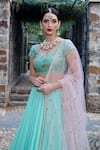Keerthi Kadire_Green Raw Silk, Crepe Scoop Neck Blouse And Lehenga Set _Online_at_Aza_Fashions