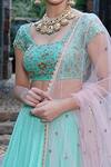 Shop_Keerthi Kadire_Green Raw Silk, Crepe Scoop Neck Blouse And Lehenga Set _Online_at_Aza_Fashions