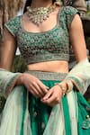 Keerthi Kadire_Green Raw Silk Scoop Neck Embroidered Bridal Lehenga Set _Online_at_Aza_Fashions