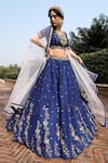 Shop_Keerthi Kadire_Blue Raw Silk Scoop Neck Embroidered Bridal Lehenga Set _at_Aza_Fashions