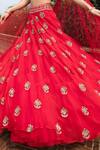 Keerthi Kadire_Red Raw Silk, Organza Scoop Neck Embroidered Bridal Lehenga Set _Online_at_Aza_Fashions