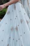 Keerthi Kadire_Blue Raw Silk, Organza V Neck Embroidered Lehenga Set _Online_at_Aza_Fashions