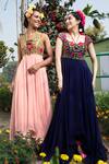 Buy_Keerthi Kadire_Peach Embroidery V Neck Asymmetric Gown _Online_at_Aza_Fashions