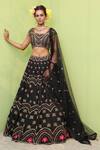 Buy_Keerthi Kadire_Black Dola Silk Embroidery Round Lehenga Set _at_Aza_Fashions