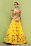Buy Keerthi Kadire Yellow Raw , Dola Square Neck Embroidered Blouse And Lehenga Set at Aza Fashions Buy_Keerthi Kadire_Yellow Raw , Dola Square Neck Embroidered Blouse And Lehenga Set _at_Aza_Fashions