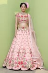 Buy_Keerthi Kadire_Peach Dola Silk Embroidery Round Bridal Lehenga Set _at_Aza_Fashions