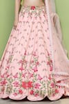 Keerthi Kadire_Peach Dola Silk Embroidery Round Bridal Lehenga Set _at_Aza_Fashions