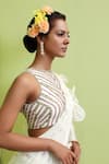 Keerthi Kadire_White Raw Silk Embroidery Round Pre-draped Ruffle Saree With Blouse _at_Aza_Fashions