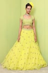 Buy_Keerthi Kadire_Yellow Raw Silk Embroidery Square Neck Bridal Lehenga Set _at_Aza_Fashions