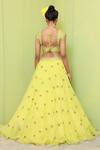 Shop_Keerthi Kadire_Yellow Raw Silk Embroidery Square Neck Bridal Lehenga Set _at_Aza_Fashions