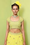 Keerthi Kadire_Yellow Raw Silk Embroidery Square Neck Bridal Lehenga Set _Online_at_Aza_Fashions