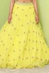 Shop_Keerthi Kadire_Yellow Raw Silk Embroidery Square Neck Bridal Lehenga Set _Online_at_Aza_Fashions