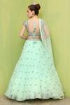 Shop_Keerthi Kadire_Blue Raw Silk, Organza, Net Sweetheart Neck Embroidered Bridal Lehenga Set _at_Aza_Fashions