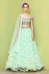 Keerthi Kadire_Blue Raw Silk, Organza, Net Sweetheart Neck Embroidered Bridal Lehenga Set _Online_at_Aza_Fashions