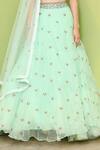 Shop_Keerthi Kadire_Blue Raw Silk, Organza, Net Sweetheart Neck Embroidered Bridal Lehenga Set _Online_at_Aza_Fashions