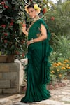 Buy_Keerthi Kadire_Green Embroidery Square Neck Ruffle Saree With Blouse _at_Aza_Fashions