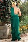 Shop_Keerthi Kadire_Green Embroidery Square Neck Ruffle Saree With Blouse _at_Aza_Fashions