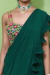 Keerthi Kadire_Green Embroidery Square Neck Ruffle Saree With Blouse _at_Aza_Fashions