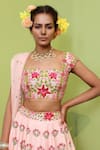 Keerthi Kadire_Peach Raw Silk Embroidery Square Neck Bridal Lehenga Set _Online_at_Aza_Fashions