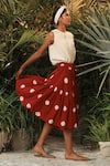 Kharakapas_Red Mul Cotton Printed Wrap Skirt  _Online_at_Aza_Fashions