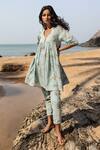Buy_Kharakapas_Blue Cotton Floral Motifs Round Neck Printed Top And Pant Set _at_Aza_Fashions