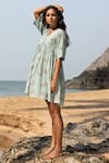 Kharakapas_Blue Cotton Printed Floral Motifs Round Neck Envy Dress  _Online_at_Aza_Fashions