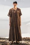 Kharakapas_Brown Tiered Maxi Dress  _Online_at_Aza_Fashions