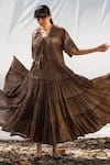 Buy_Kharakapas_Brown Tiered Maxi Dress  _at_Aza_Fashions