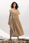 Buy_Kharakapas_Beige Tiered Maxi Dress  _at_Aza_Fashions