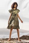 Kharakapas_Green Tiered Dress  _Online_at_Aza_Fashions